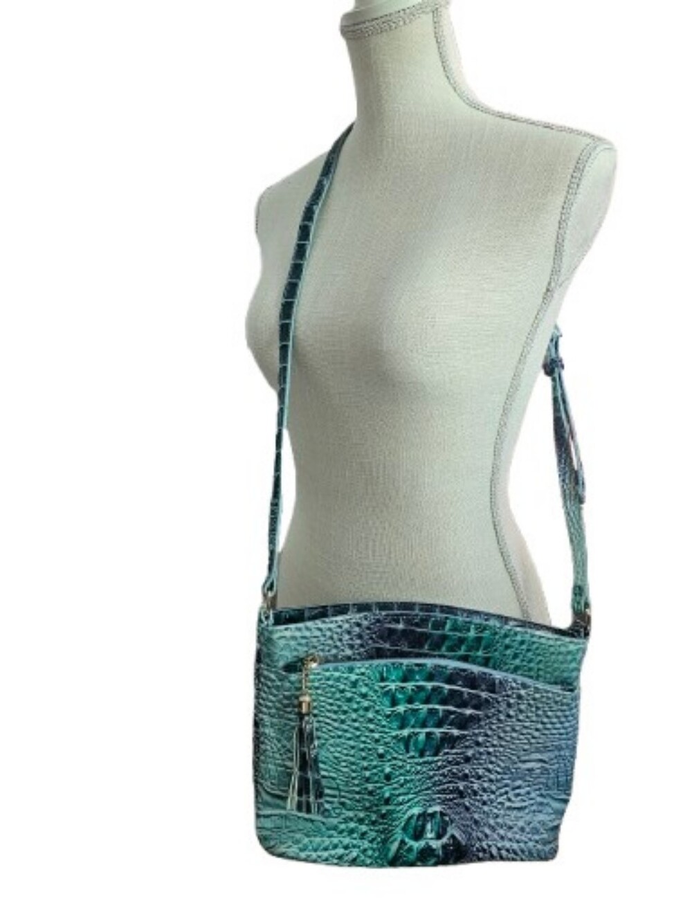 Women’s Teal Croc-Embossed Crossbody Bag - Picture 2 of 13